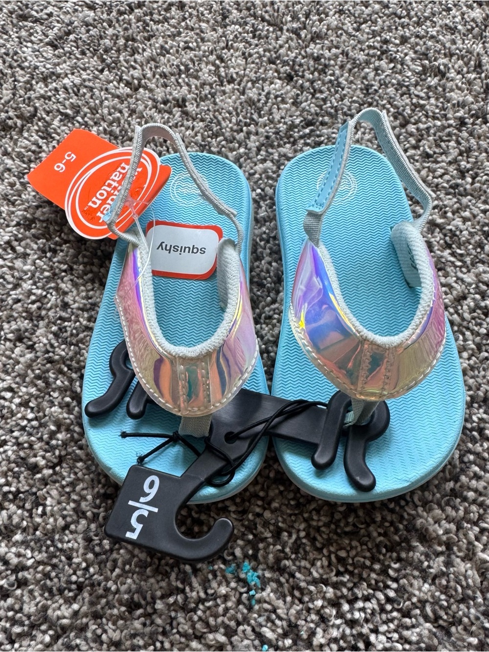 Girls’s Blue Iridescent Strap Flip Flops - Size 5-6